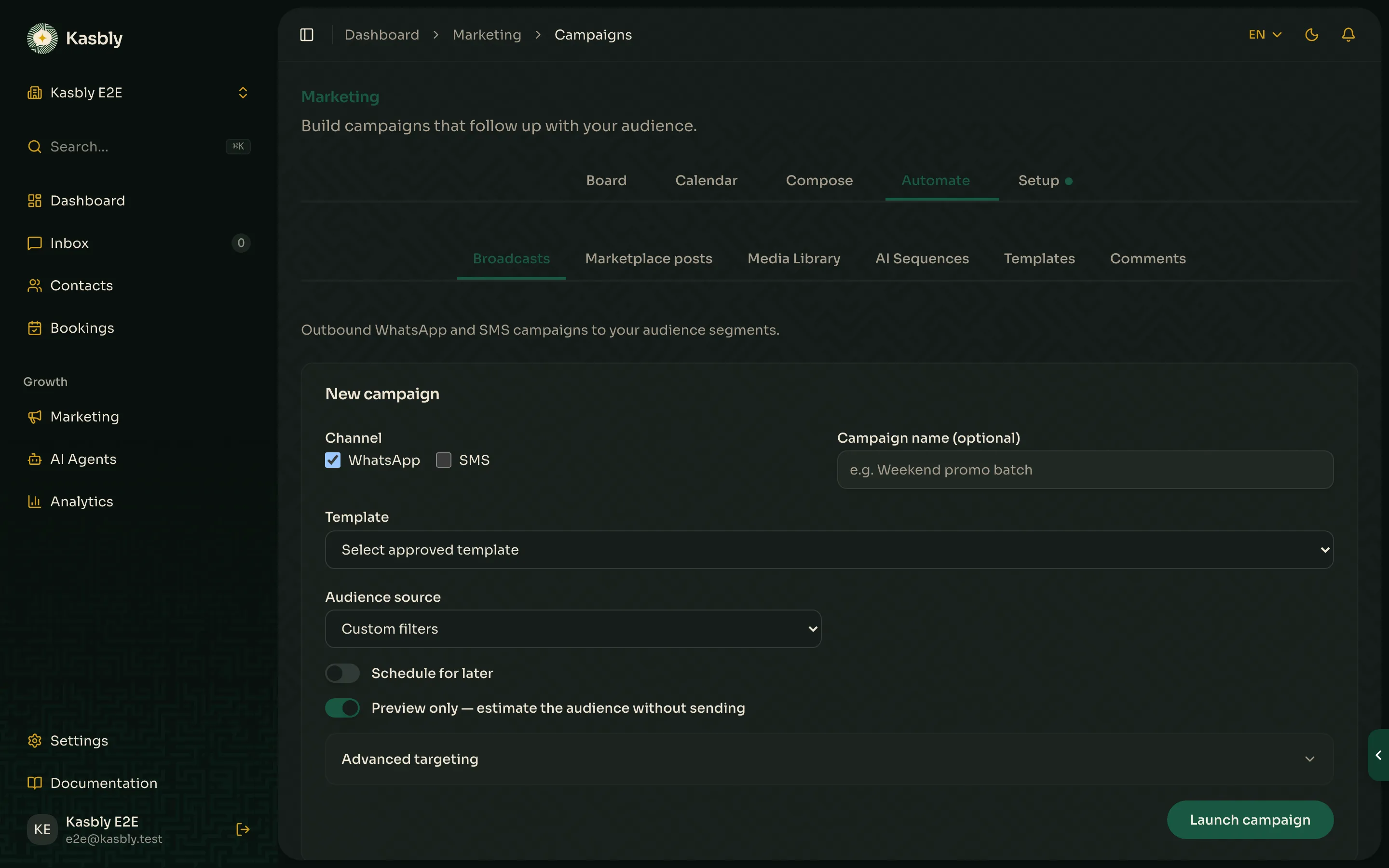The Campaigns page