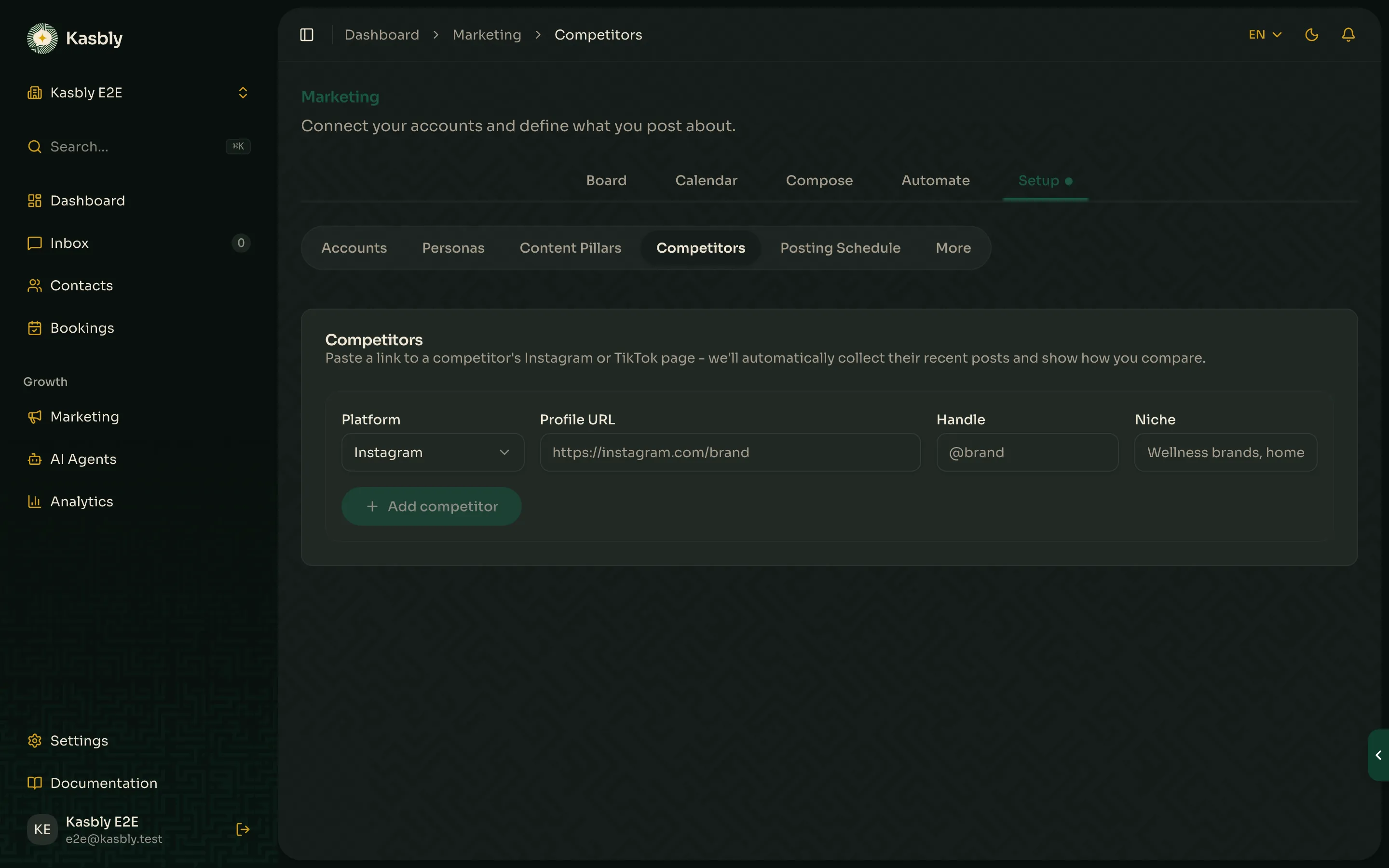 The Competitors page