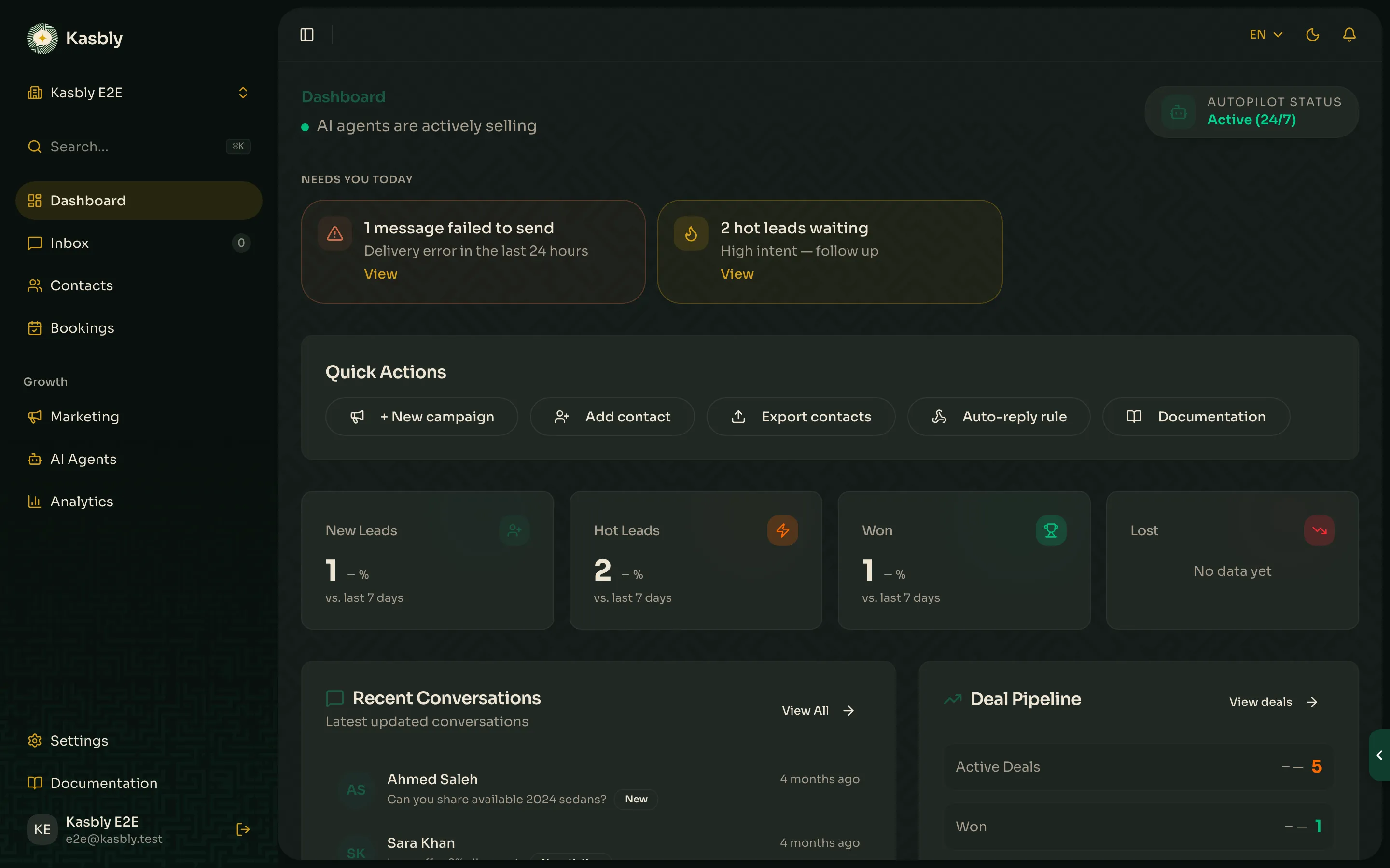 The dashboard with the workspace switcher in the top-right
