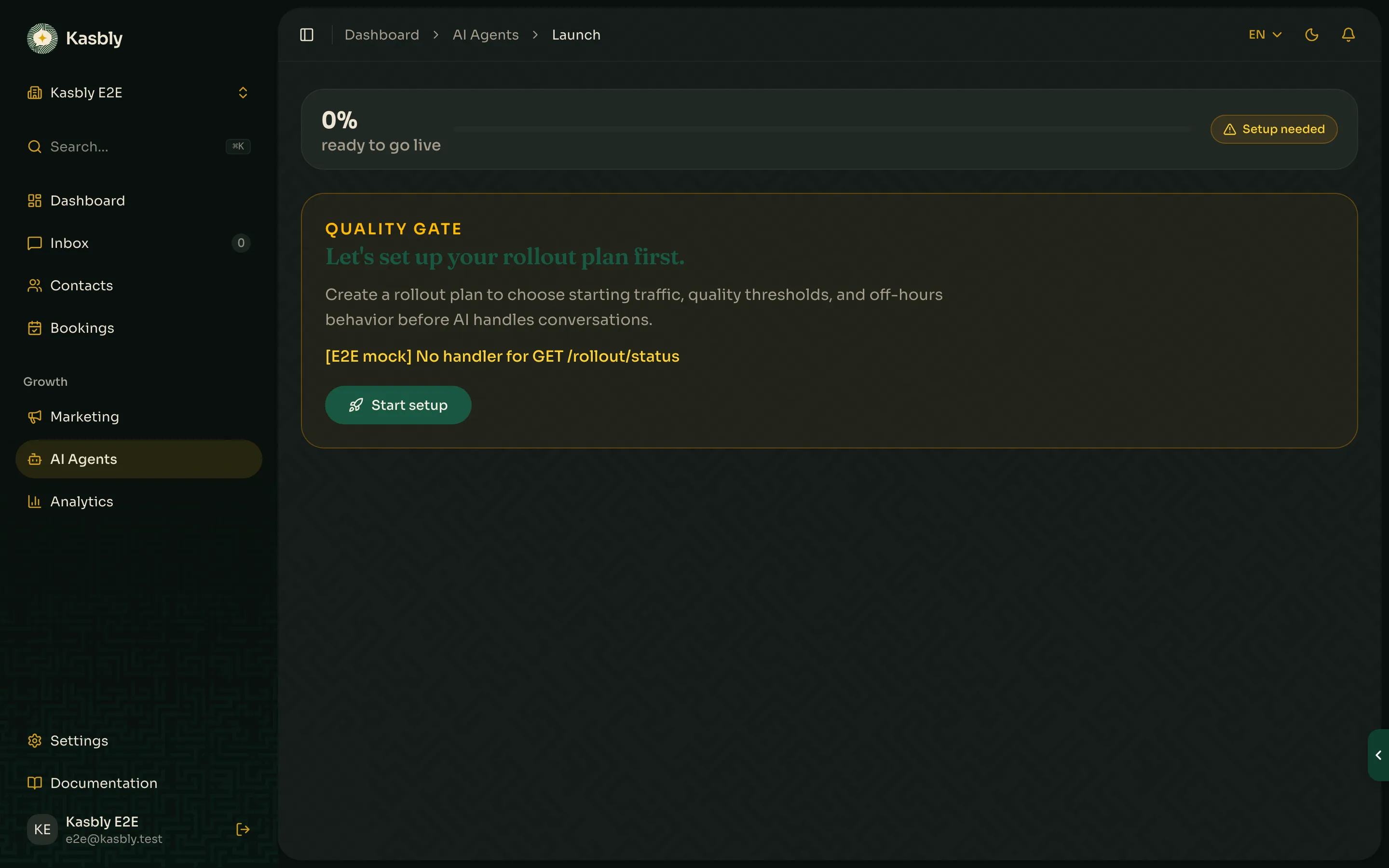 The Launch area of the AI Agents page