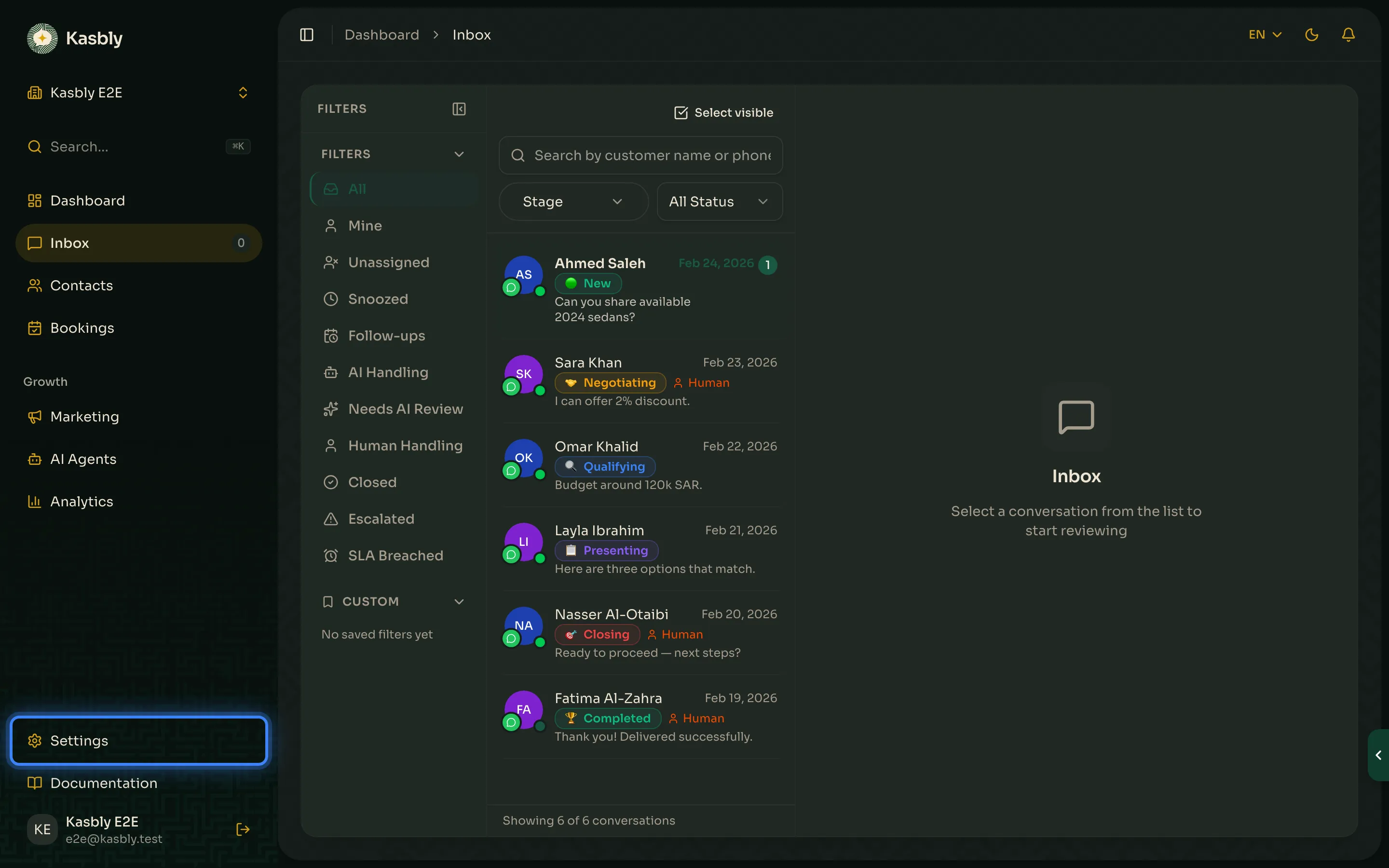 The sidebar with Settings highlighted
