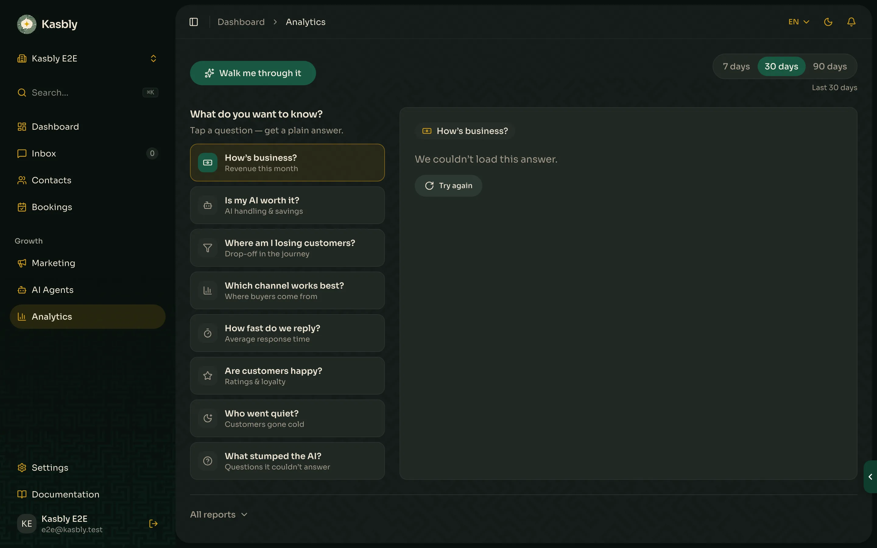The Analytics overview with report groups and tabs