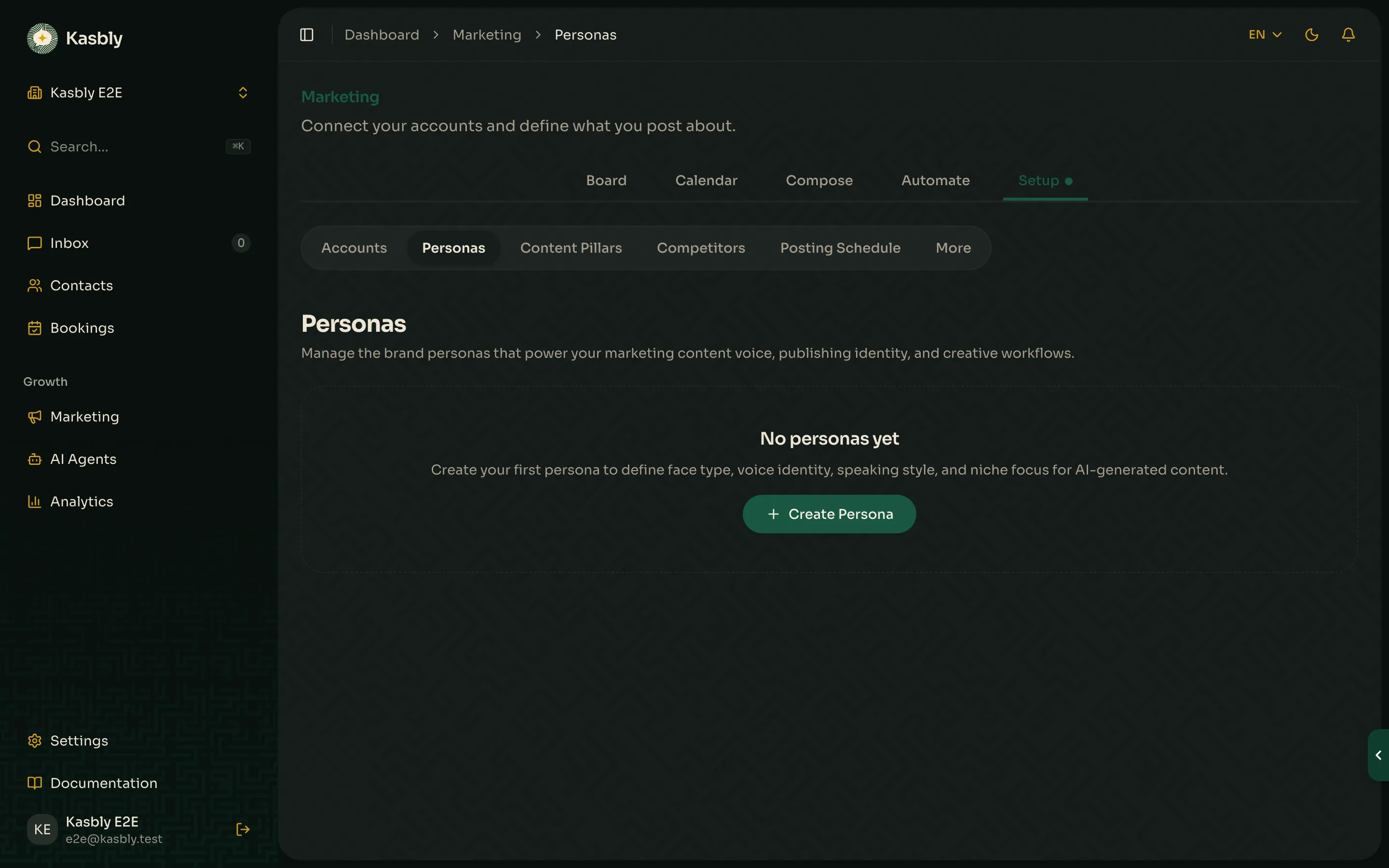 The Personas page
