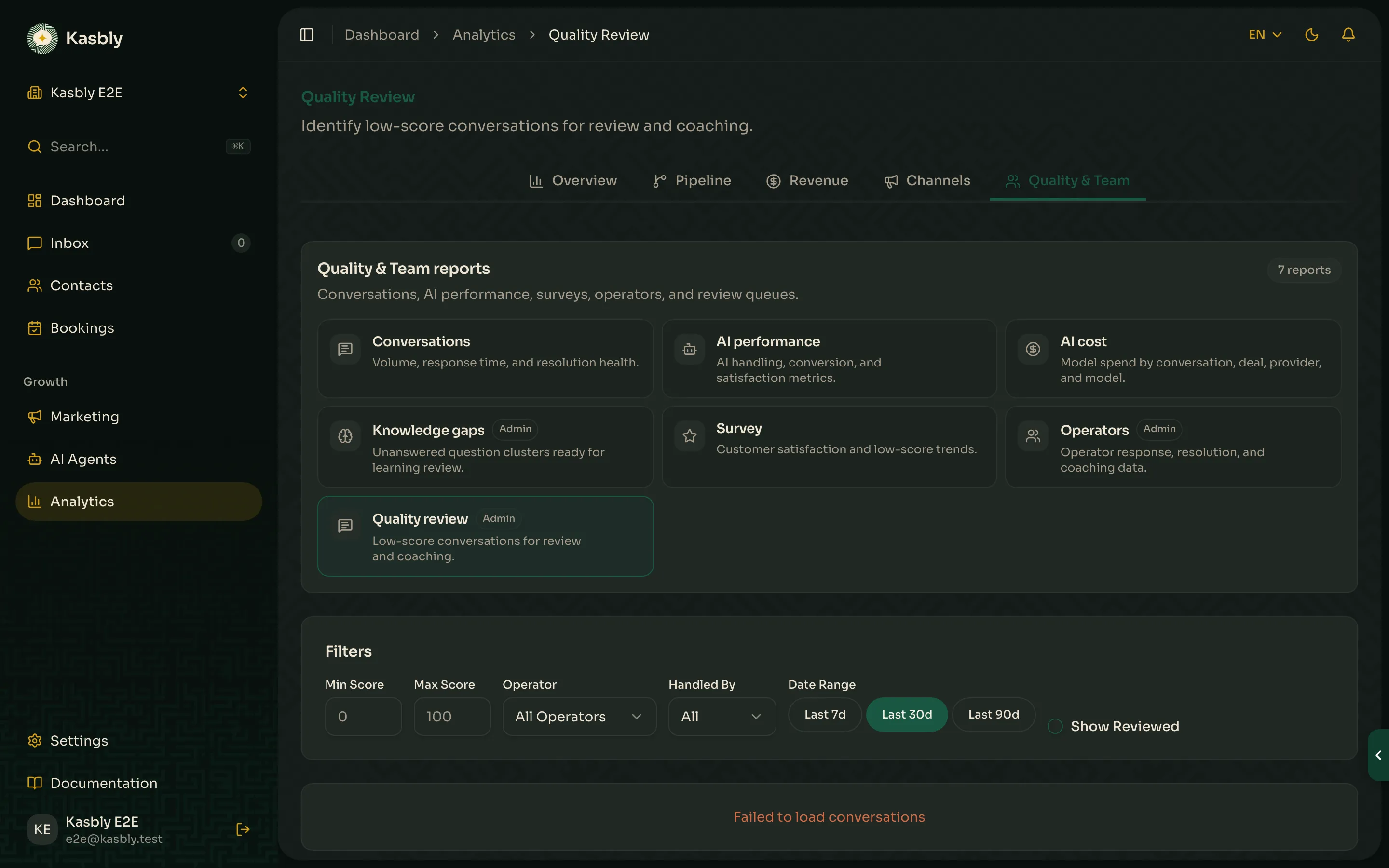 The Quality Review analytics report
